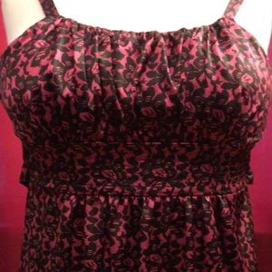 Black and pink print dress with black jacket